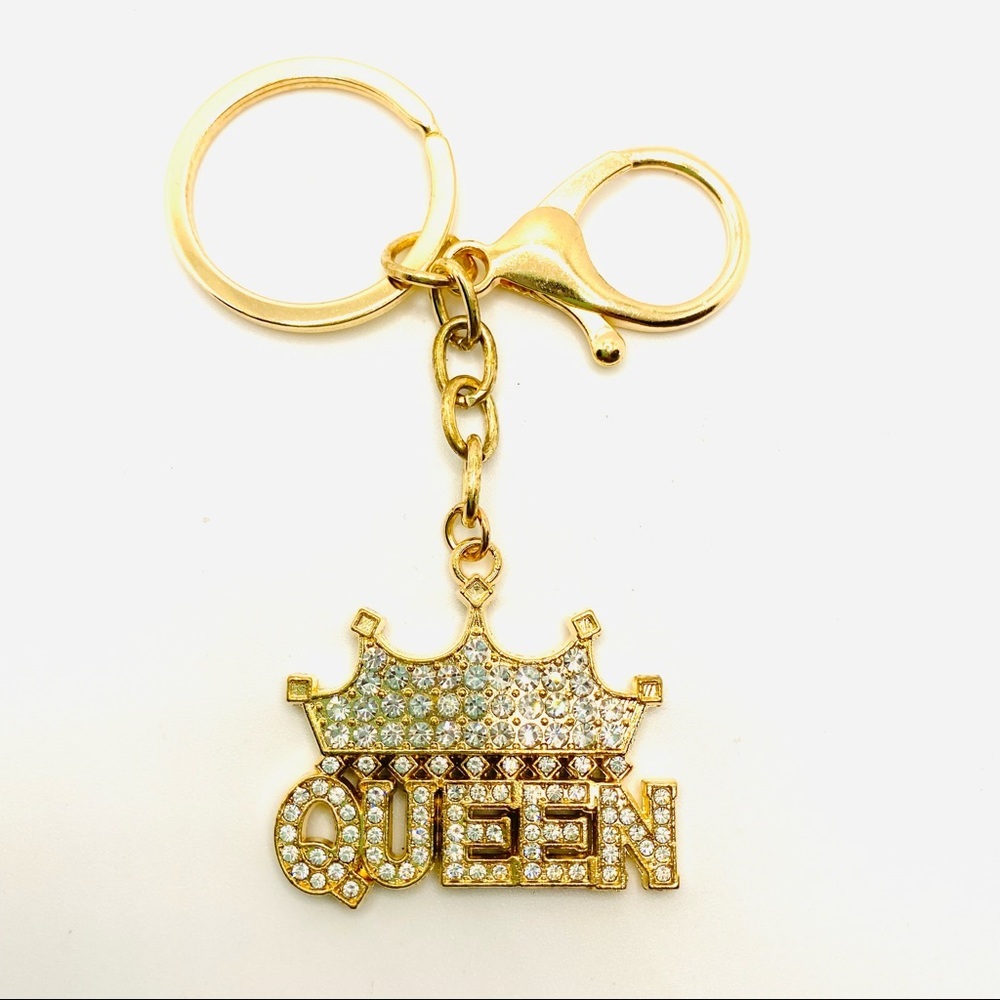 Purse Charm Key Chain Queen Crystals set in Golden tone. HIGH QUALITY CRYSTALS!